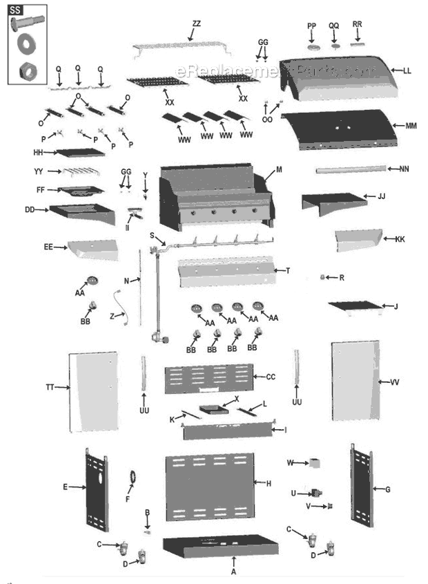 Char-Broil 463270310 4-Burner Dual Fuel Grill with Side Burner Page A Diagram