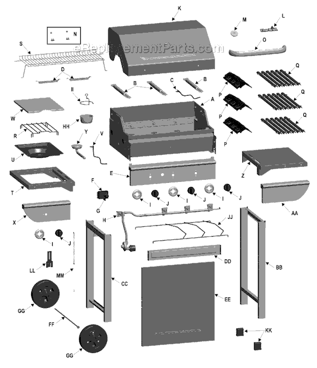 Char-Broil 463320109 Three Burner Gas Grill with Side Burner Page A Diagram