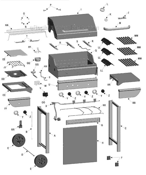 Char-Broil 463320110 Three-Burner Gas Grill with Side Burner Page A Diagram