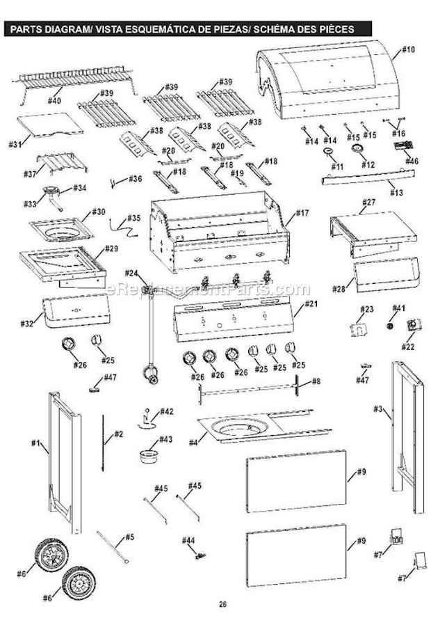 Char-Broil 463334614 Classic 3-Burner Gas Grill with Sideburner Page A Diagram
