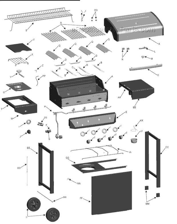 Char-Broil 463440109 Four-Burner Gas Grill with Side Burner Page A Diagram