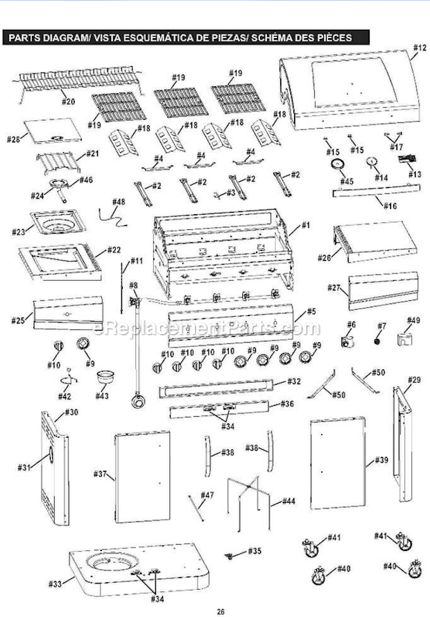 Char-Broil 463461614 N480 4-Burner Gas Grill with Lidded Sideburner Page A Diagram