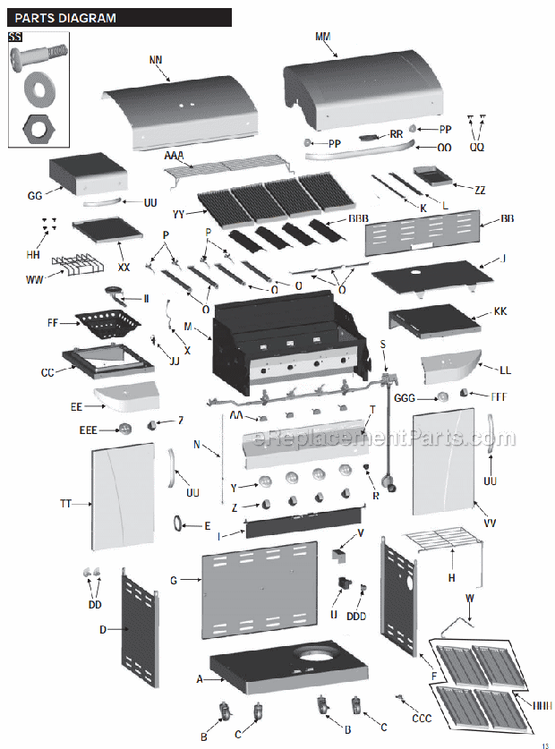 Char-Broil 466247310 Commercial Series Infrared Four-Burner Dual Fuel Page A Diagram