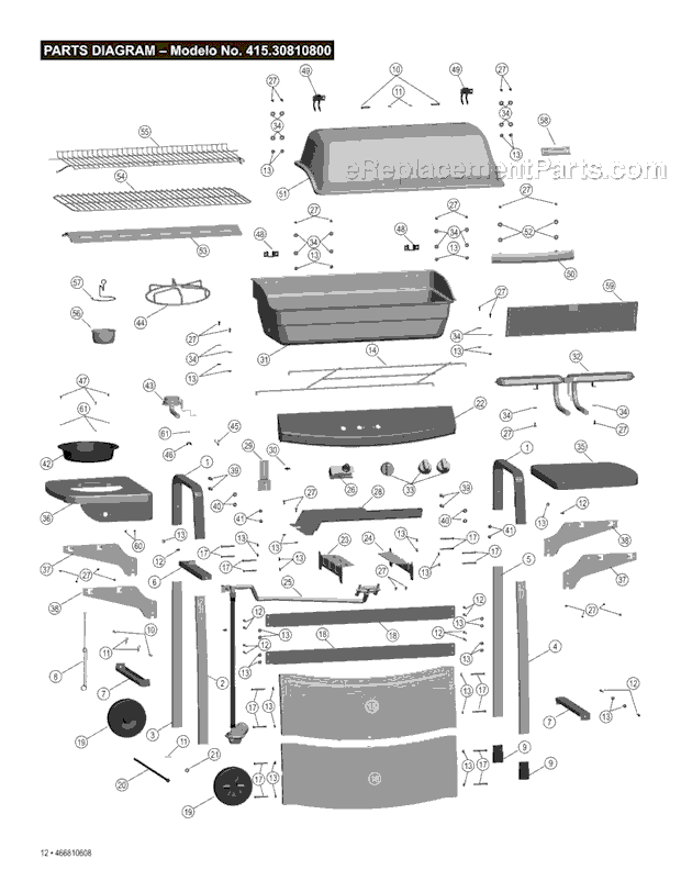 Char-Broil 466810608 Gas Grill Page A Diagram