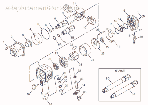 Chicago Pneumatic CP7773-6 (8941077736) 1" Extended Impact Wrench Page A Diagram