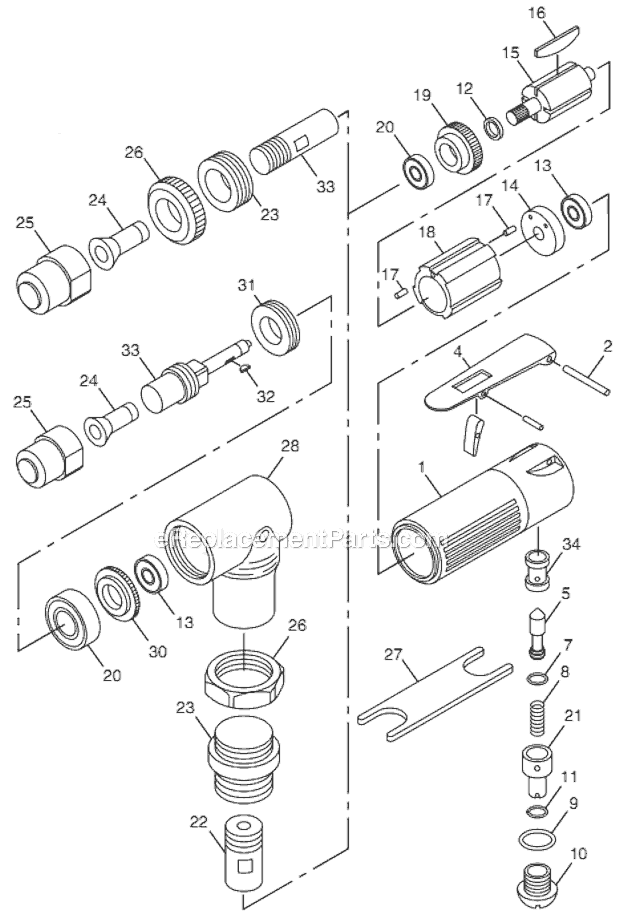 Chicago Pneumatic CP875 (8941108751) Mini-Angle Die Grinder Page A Diagram