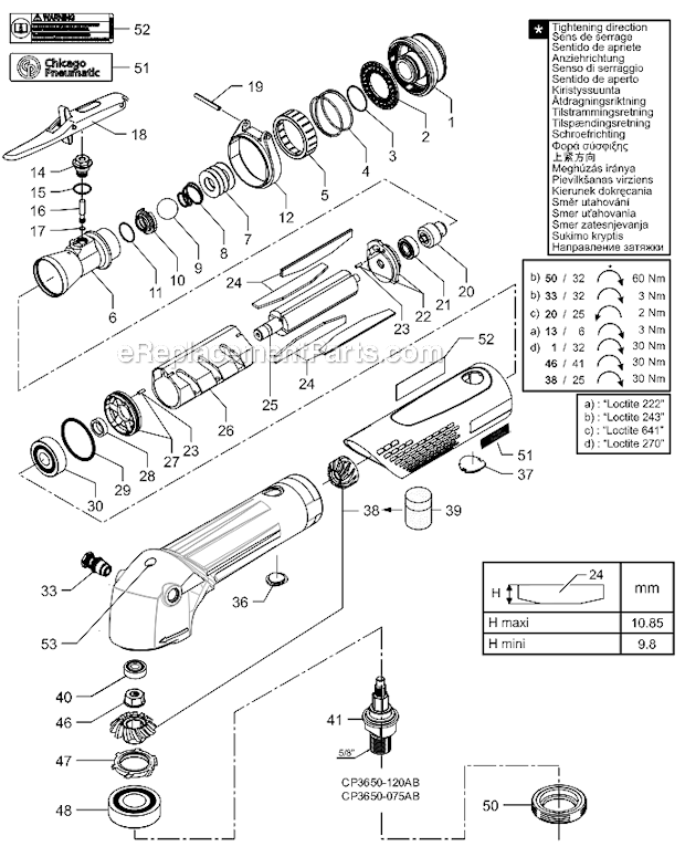 Chicago Pneumatic CP3650-075AB Industrial Angle Sander Page A Diagram
