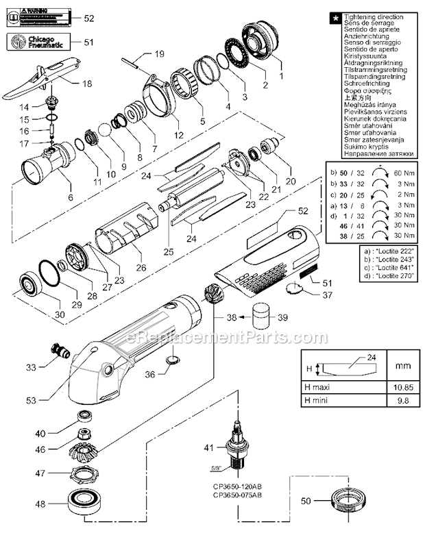 Chicago Pneumatic CP3650-085AB Industrial Angle Sander Page A Diagram