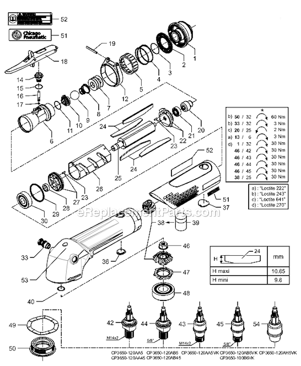 Chicago Pneumatic CP3650-120AB45 Industrial Angle Wheel Grinder Page A Diagram
