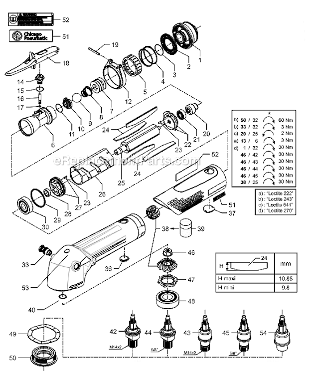Chicago Pneumatic CP3650-120AB5VK Industrial Angle Wheel Grinder Page A Diagram
