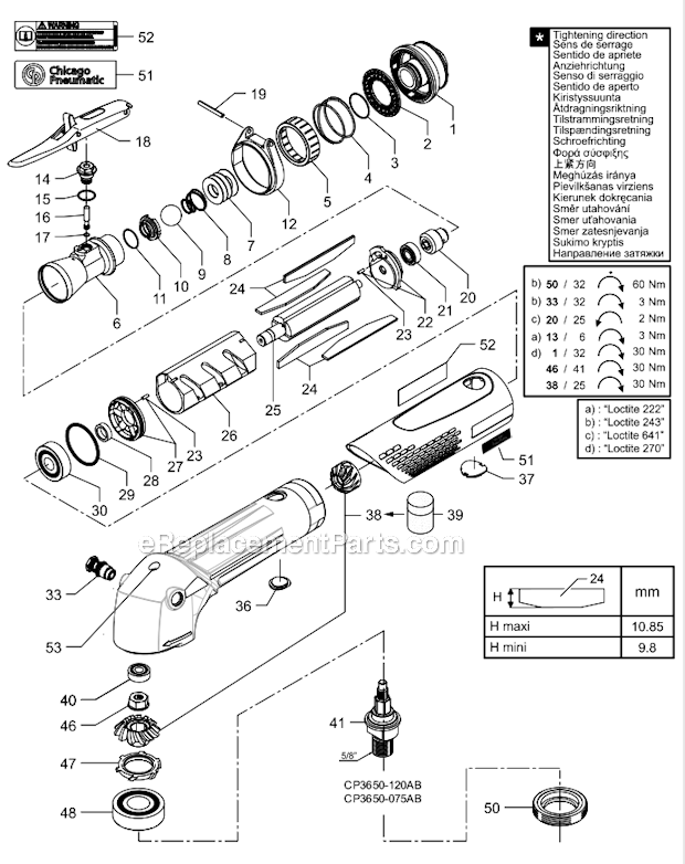 Chicago Pneumatic CP3650-120AB Industrial Angle Sander Page A Diagram