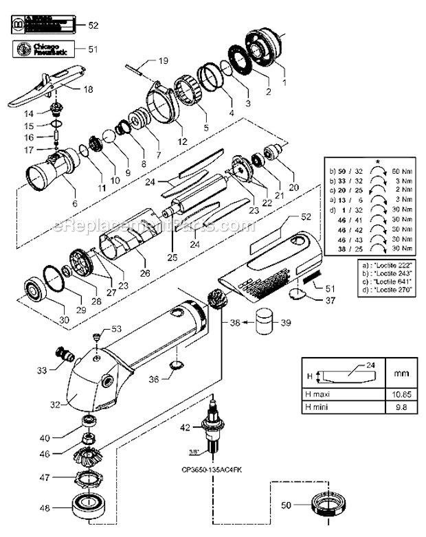 Chicago Pneumatic CP3650-135AC4FK Industrial Angle Wheel Grinder Page A Diagram