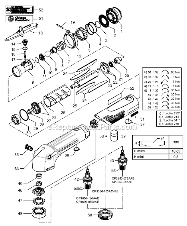 Chicago Pneumatic CP3650-135AC4SE Industrial Angle Sander Page A Diagram