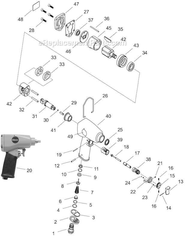 Cleco WP-255-3P 3/8 in. Square Drive Impact Wrench Page A Diagram