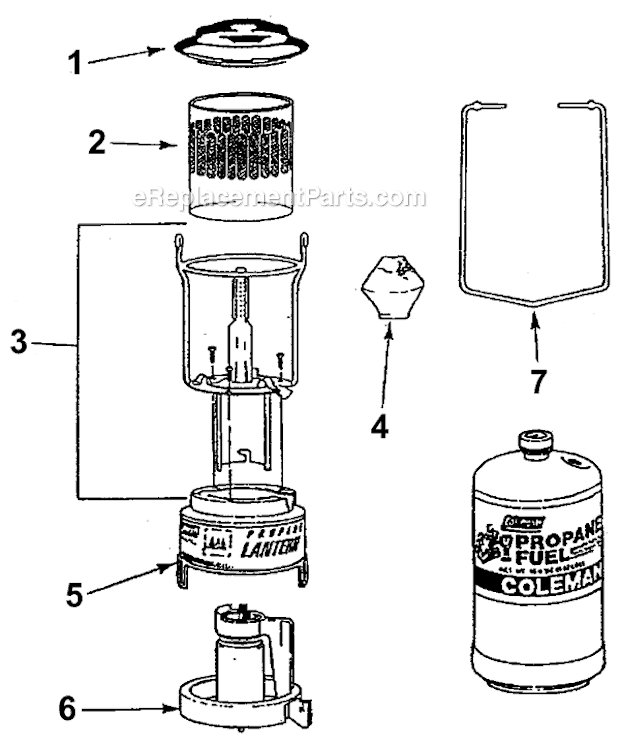 Coleman 5133-700 1-Mantle Propane Lantern Page A Diagram