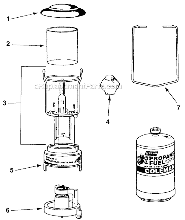 Coleman 5136-700 1-Mantle Propane Lantern Page A Diagram