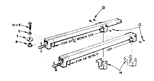 Craftsman 10217 Workbench Mounting Rails Unit Diagram