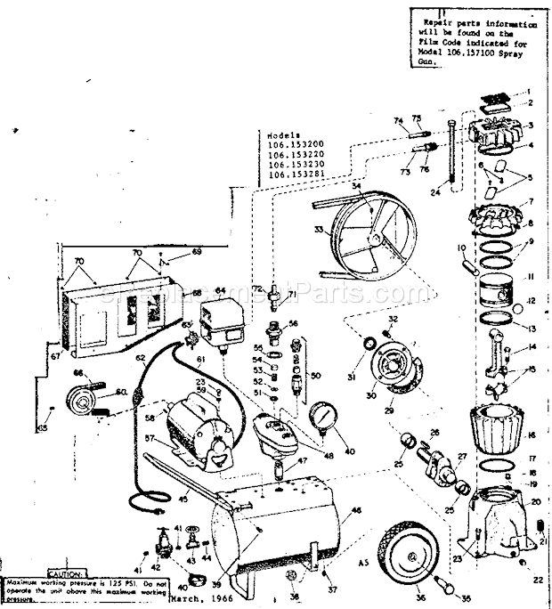Craftsman 106153281 One Cylinder Tank Type Compressor Page A Diagram