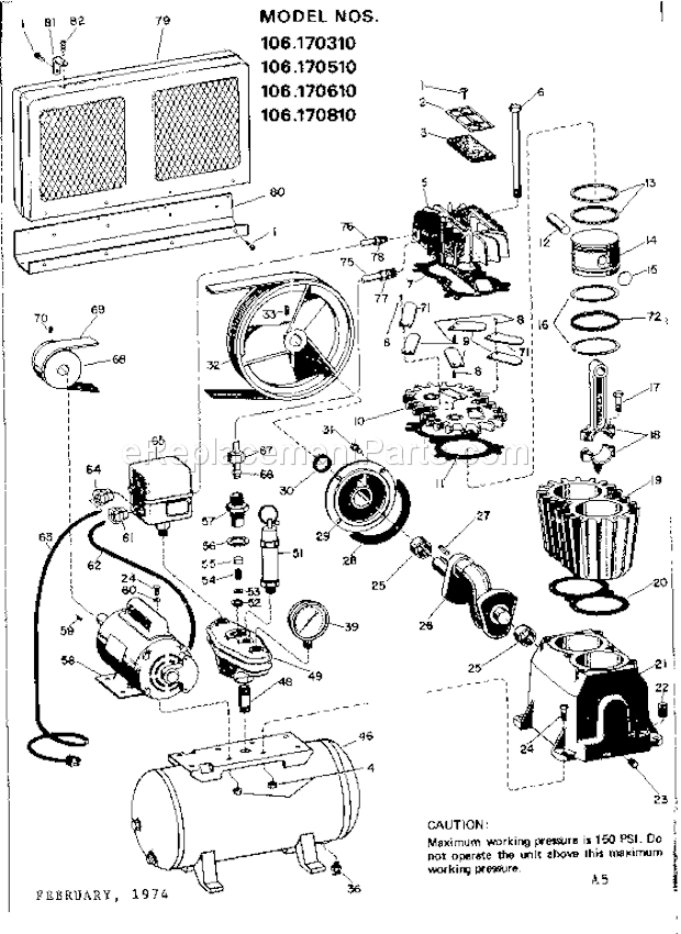 Craftsman 106170310 Twin Cylinder Tank Type Air Compressor Unit Diagram