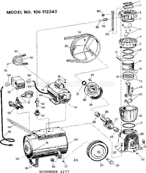 Craftsman 106172343 Single Cylinder Tank Type Air Compressor Unit Diagram