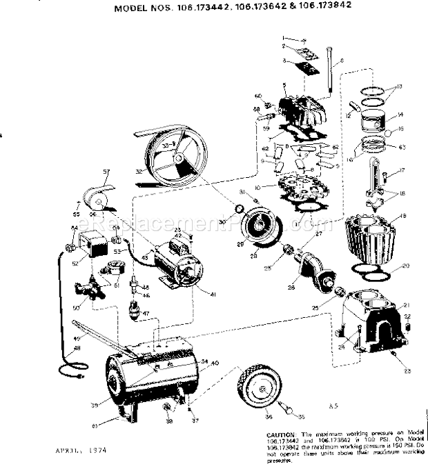 Craftsman 106173442 Twin Cylinder Tank Type Air Compressor Unit Diagram