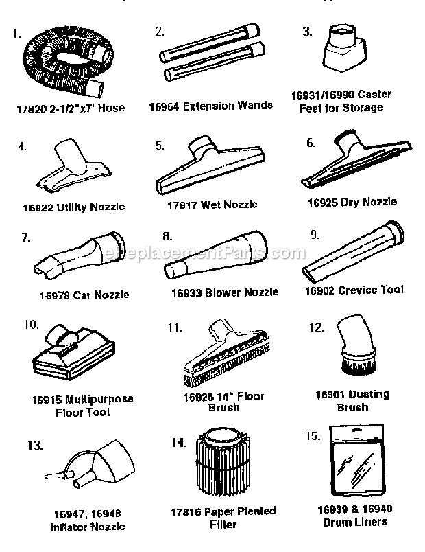 Shop-Vac Parts List for 92P600CM Models (Shop-Vac 16 Gallon* 6.0