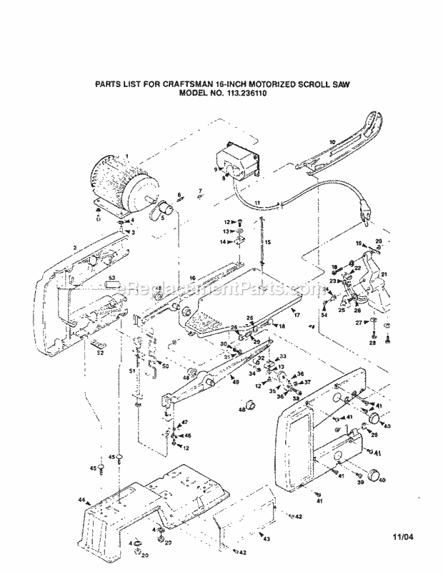 Craftsman 113236110 16 Inch Scroll Saw Unit Diagram