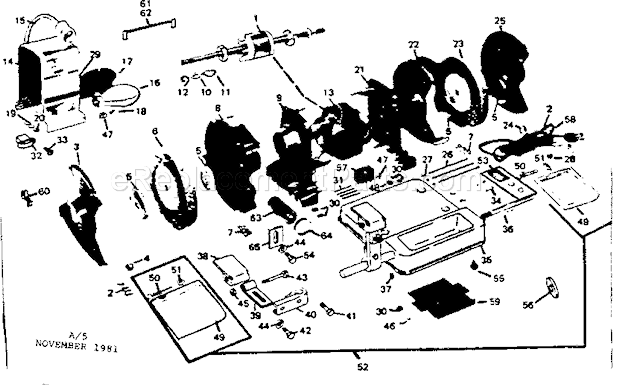 Craftsman 257191600 1 H.P. Grinder Unit Parts Diagram