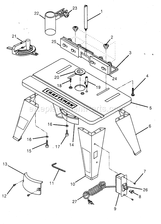 Craftsman 315265030 Router Table Table Diagram