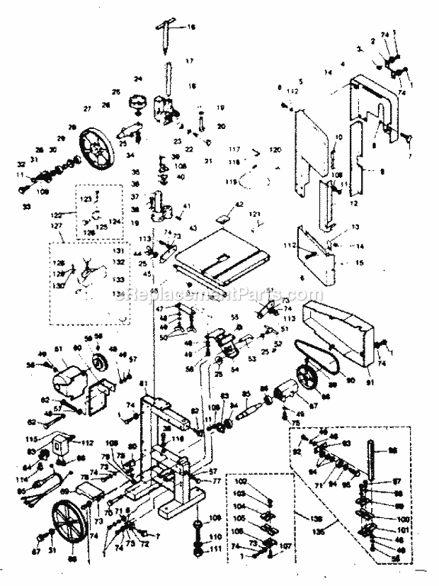 Craftsman 351243910 9 In. Band Saw W/motor And Leg Set Unit Parts Diagram