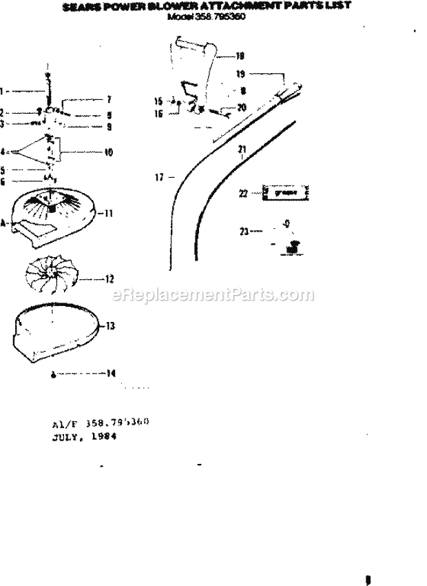 Craftsman 358795360 Blower Page A Diagram