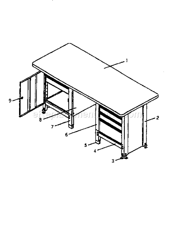 Craftsman 706103880 Deluxe 7 Drawer Work Bench Unit Parts Diagram