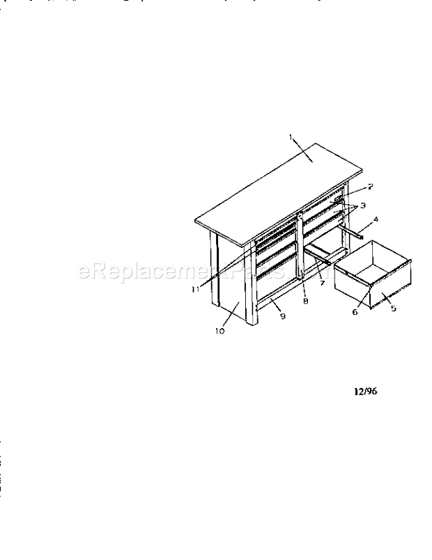 Craftsman 706655190 9 Drawer Workbench 1996 Unit Parts Diagram