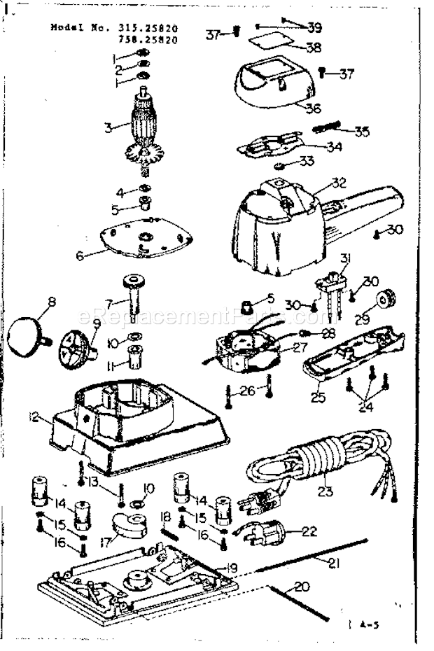 Craftsman 75825820 Orbital Sander Unit Parts Diagram