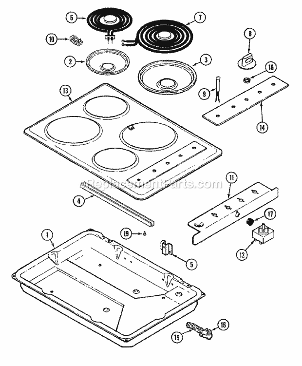Crosley CE8610PA Electric Crosley Cooking Top Assembly Diagram
