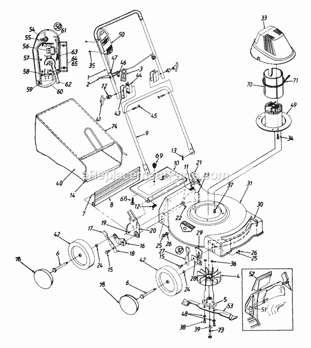 Cub Cadet 387 (185-387-100) (1995) Electric Mower Handle Assembly Diagram