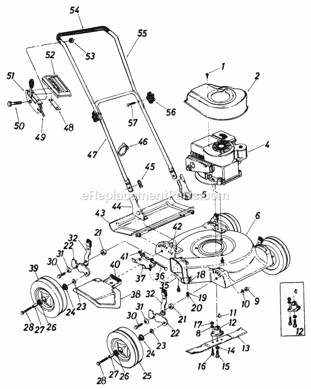 Cub Cadet 670112 (1982) 20-In Push Mower Deck, Adapter Plate and Chute Deflector Assemblies Diagram