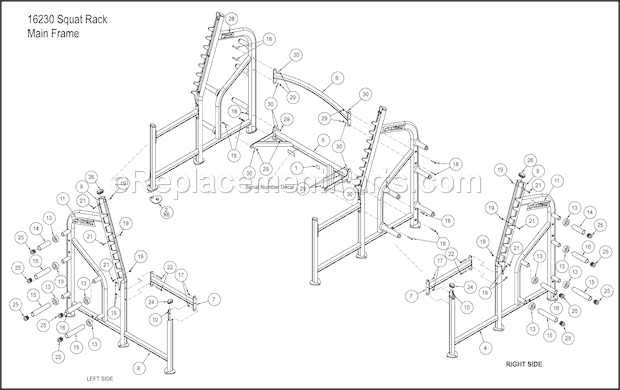 Cybex 16230 Free Weight System Main Assembly Diagram