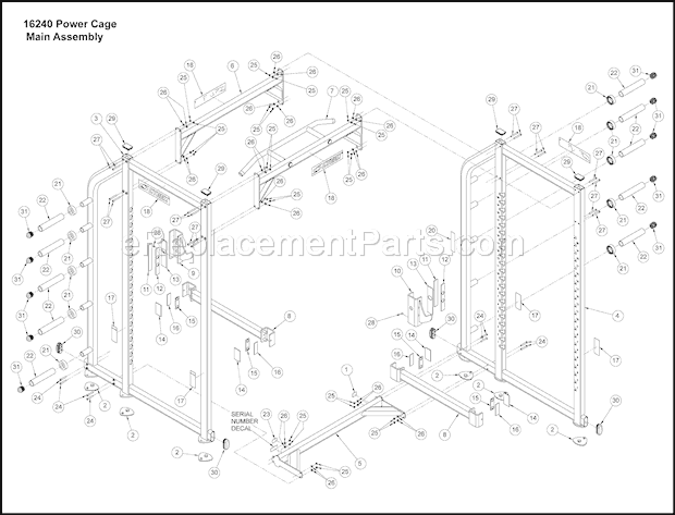 Cybex 16240 Free Weight System Main Assembly Diagram