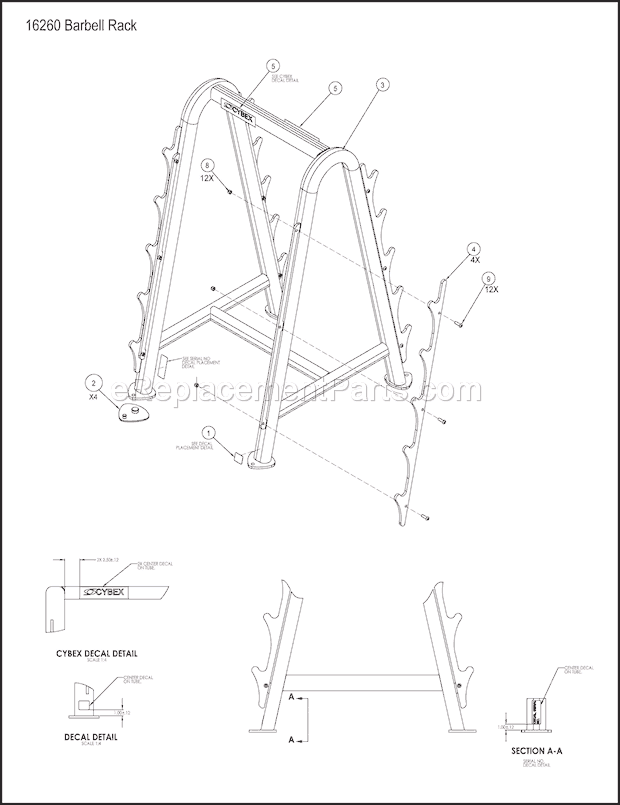 Cybex 16260 Free Weight System Main Assembly Diagram