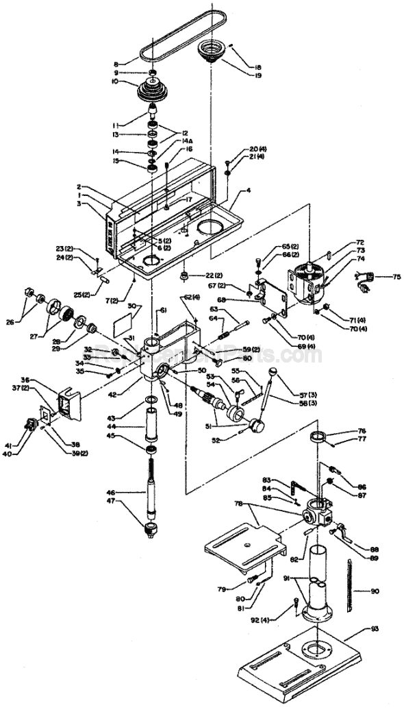 Delta 11-980 TYPE 1 Drill Press Page A Diagram