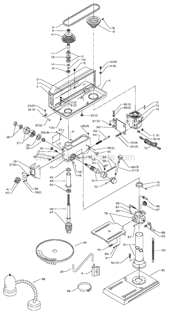 Delta 11-990 TYPE 2 Drill Press Page A Diagram