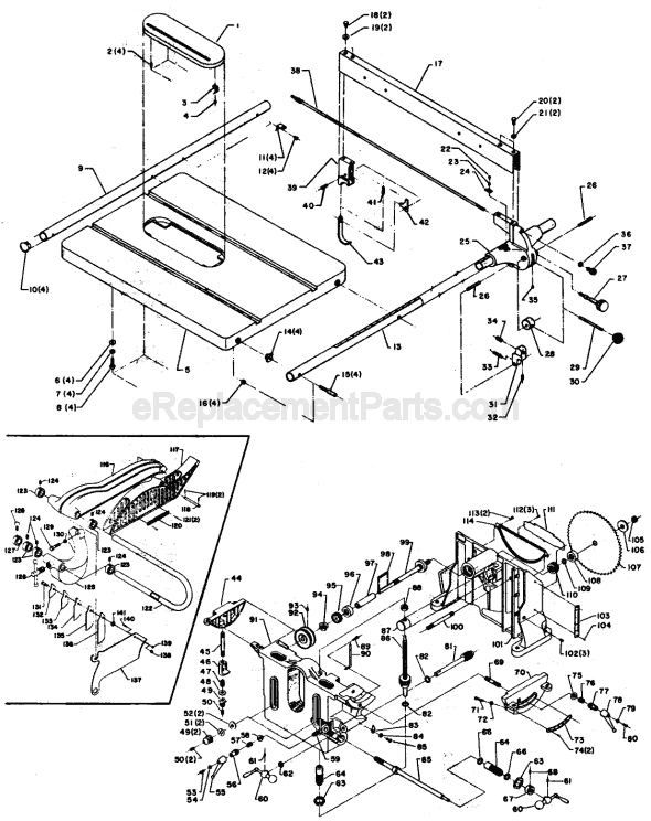 Delta 1160 TYPE 1 Table Saw Page A Diagram
