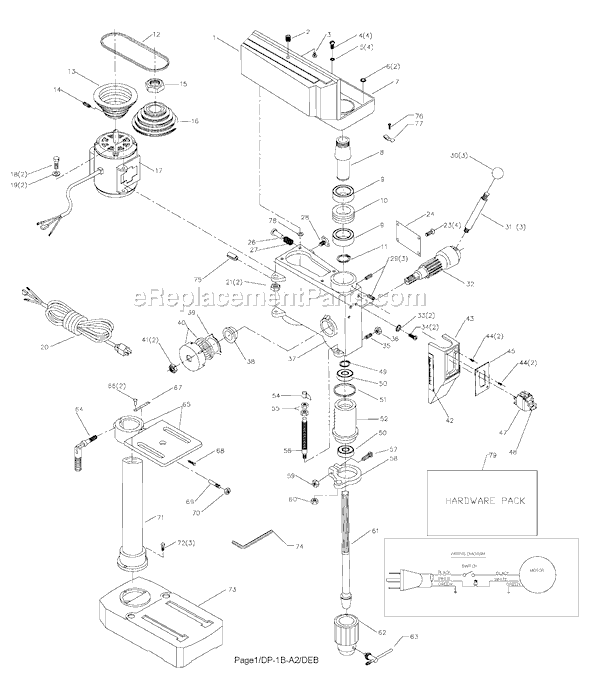 Delta DP115 Type 1 Drill Press Page A Diagram