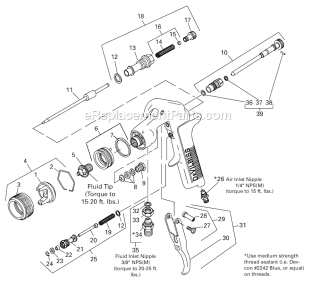 DeVilbiss GTI-620S Low Pressure Suction Feed Spray Gun Page A Diagram