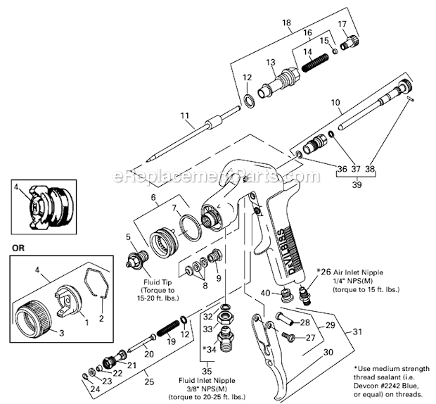 DeVilbiss JGA-636 Conventional Suction Feed Spray Gun Page A Diagram