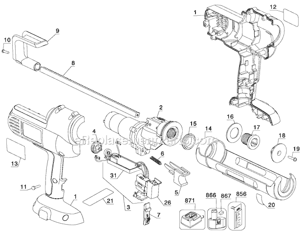 DeWALT DC545K Type 2 18V Caulk Gun Page A Diagram