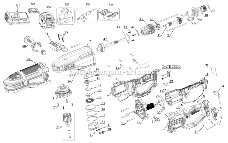 Dewalt DCD470B (Type 1) Right Angle Drill Power Tool Page A Diagram