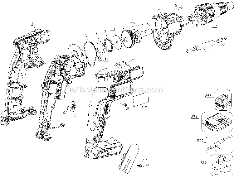 Dewalt DCF620D2-B3 (Type 1) 20v Max Brushless Drywall Power Tool Page A Diagram