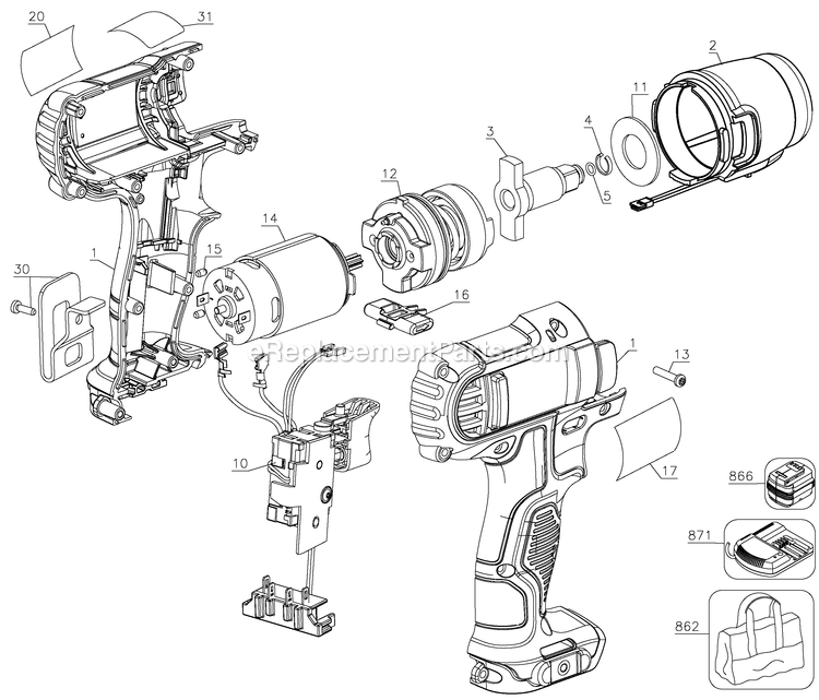 Dewalt DCF813S2 (Type 2) 12v Impact Wrench Power Tool Page A Diagram